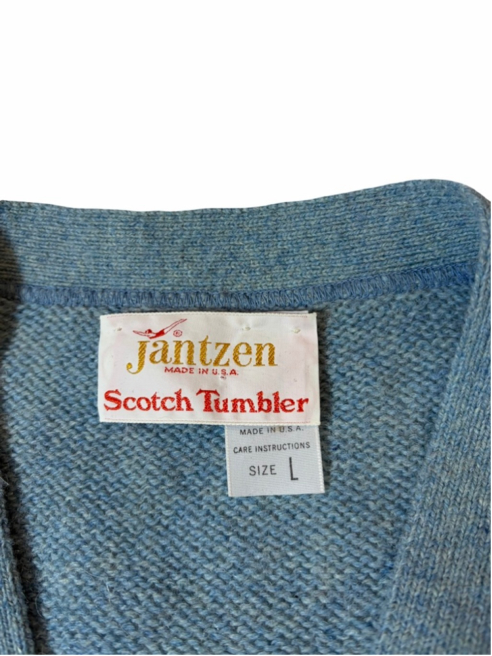 Vintage Jantzen Cardigan Sweater Blue Knit USA Grandpa Cozy Academia Button - Picture 2 of 7